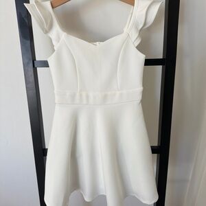 Zunie White Dress with Textured & Ruffle Straps